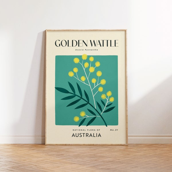 GOLDEN WATTLE Retro Art Print | Vintage Floral Home Décor | Boho Flower Poster | Botanical Wall Art | Australia Print | Eco friendly Scandi
