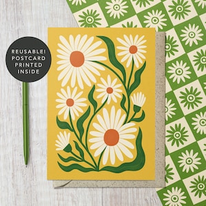 OXEYE DAISY Wildflower Modern Botanical Greeting Card | Recycled & Reusable Floral Art Card | Birthday, Everyday | For Mum, Friend, Gardener