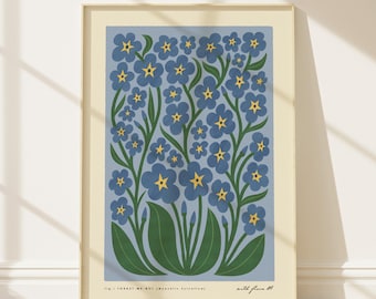 FORGET-ME-NOT Modern-Retro Art Print | British Wildflower Print | Floral Home Décor | Mid-Century Flower Poster, Botanical Plant Wall Art