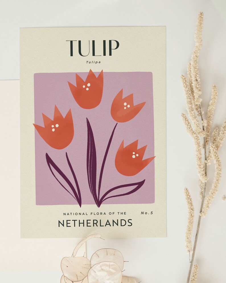 TULIP Retro Art Print Vintage Floral Home Décor Boho - Etsy