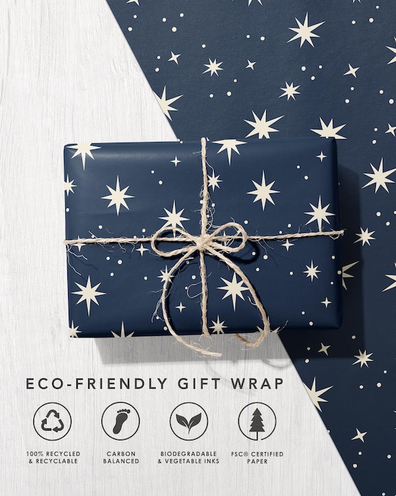 Star Gazer Gift Wrap Sheets | Starry Sky Premium Matte Eco Friendly Wrapping Paper | Recyclable Biodegradable Vegetable Inks