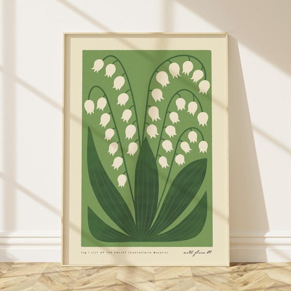 LILY of the VALLEY Modern-Retro Art Print | British Wildflower Print | Colourful Floral Home Décor | Flower Poster, Botanical Plant Wall Art