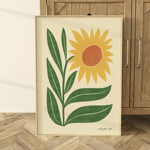 SUNFLOWER Modern-Retro Art Print | British Wildflower Print | Vintage Floral Home Décor, Mid-Century Flower Poster, Botanical Plant Wall Art