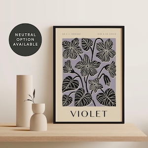 VIOLET February Birth Flower Art Print | Vintage Boho Floral Décor | Botanical Wall Art | Birthday, New Baby, 50th Wedding Anniversary Gift