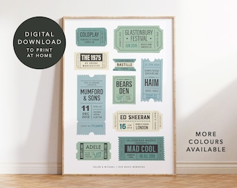 Descarga digital / Impresión personalizada de entradas para conciertos retro / Arte mural conmemorativo de teatro o música a medida / Regalo personalizado para cumpleaños, aniversario