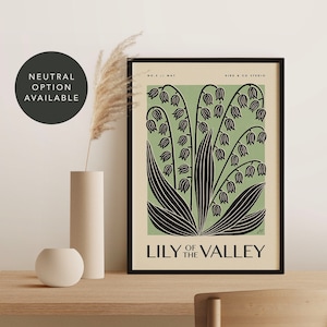 LILY of the VALLEY May Birth Flower Art Print | Vintage Boho Floral Botanical Wall Art | Birthday, New Baby, 2nd Wedding Anniversary Gift