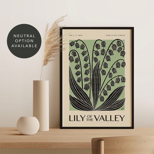 LILY of the VALLEY May Birth Flower Art Print | Vintage Boho Floral Botanical Wall Art | Birthday, New Baby, 2nd Wedding Anniversary Gift