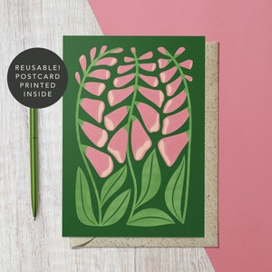 FOXGLOVE carte de voeux botanique moderne de <br> Profitez-en ! d'art floral recyclé et réutilisable | Anniversaire, Tous les jours | Pour maman, ami, jardinier