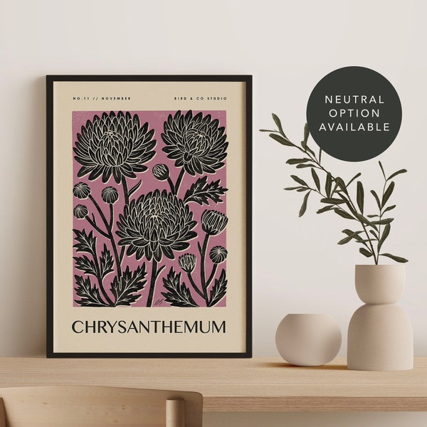 CHRYSANTHEMUM November Birth Flower Art Print | Vintage Boho Floral Décor | Botanical Wall Art | Birthday, New Baby, 13th Anniversary Gift