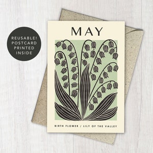 fleur de naissance de mai de muguet | Carte Anniversaire botanique, nouveau-né | d'art floral recyclé et réutilisable | Pour jardinier