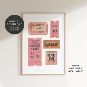 Digital Download | Personalised 5 Retro Gig Ticket Print | Bespoke Theatre or Music Memory Wall Art | Custom gift for birthday, anniversary