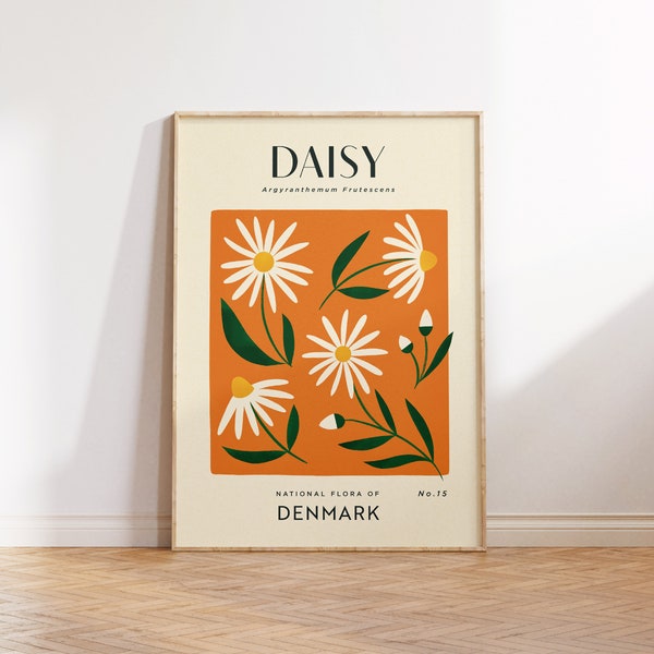 DAISY Retro Art Print | Vintage Floral Home Décor | Boho Flower Poster | Botanical Wall Art | Denmark Print | Eco friendly Scandi Style