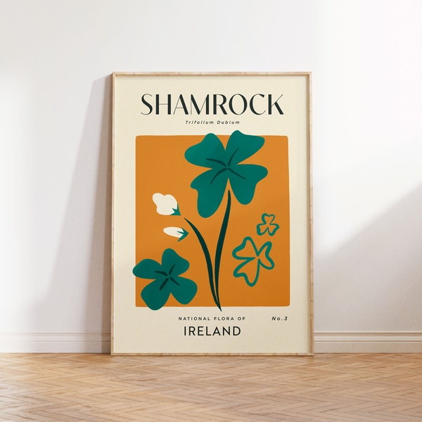 SHAMROCK Retro Art Print | Vintage Floral Home Décor | Boho Flower Poster | Botanical Wall Art | Ireland Travel Print | House Warming Gift