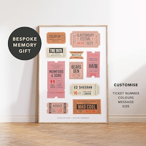 Personalised Vintage Gig Ticket Print | Bespoke Theatre / Music Memory Wall Art | Custom gift for Birthday, Wedding, Anniversary, Valentines
