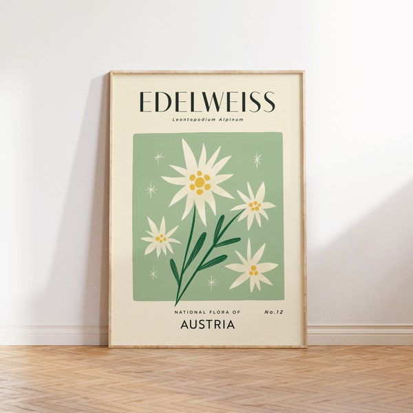 EDELWEISS Retro Art Print | Vintage Floral Home Décor | Boho Flower Poster | Botanical Wall Art | Austria Print | Eco friendly Scandi