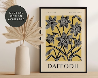 DAFFODIL March Birth Flower Art Print | Vintage Boho Floral Décor | Botanical Wall Art | Birthday, New Baby, 10th Wedding Anniversary Gift