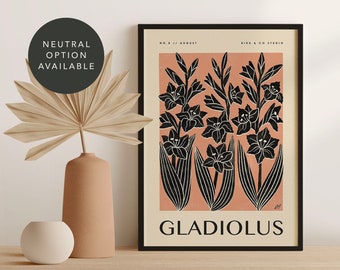 GLADIOLUS August Birth Flower Art Print | Vintage Boho Floral Décor | Botanical Wall Art | Birthday, New Baby, 40th Wedding Anniversary Gift