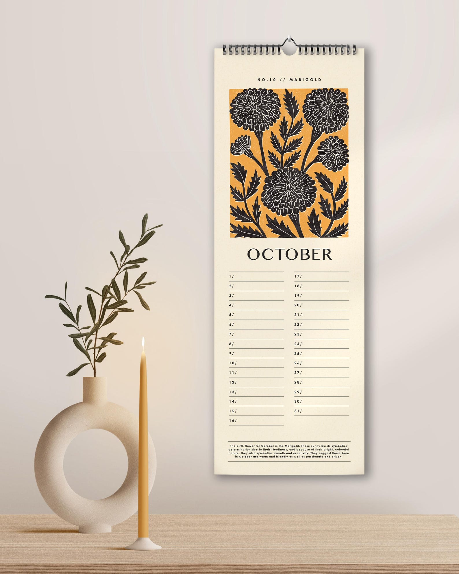 Birth Flower Perpetual Birthday & Celebration Calendar | Slim Wall Calendar | Undated Planner Organiser | Reusable, eco-friendly Calendar