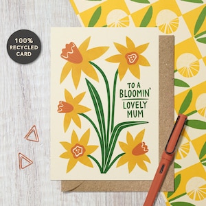 illustrée florale de jonquille | Moderne, respectueux de l'environnement, fête des mères, anniversaire, carte de remerciement pour maman, amoureux de la nature en plein air, jardinier
