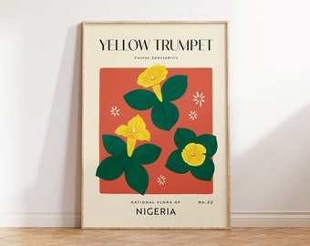 YELLOW TRUMPET Retro Art Print | Vintage Floral Home Décor | Boho Flower Poster | Botanical Wall Art | Nigeria Africa Print | Eco friendly