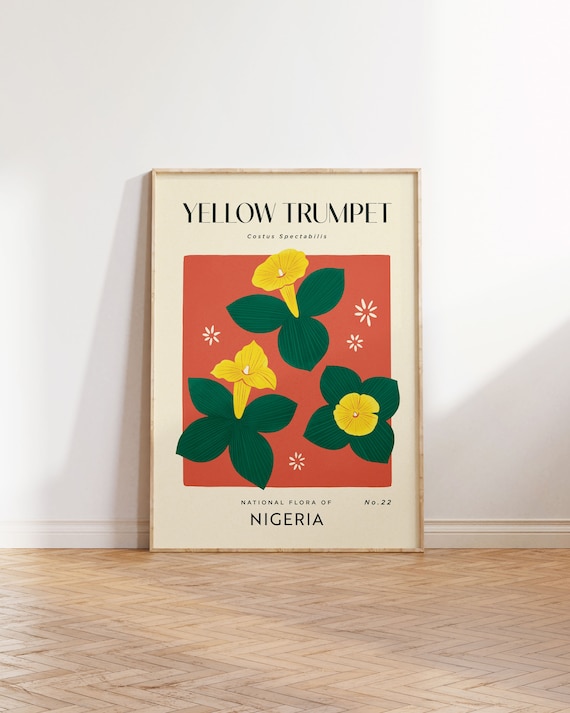 YELLOW TRUMPET Retro Art Print | Vintage Floral Home Décor | Boho