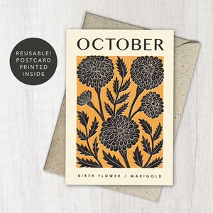 carte de voeux de fleur de naissance d'octobre de Zazzle.be Liste d'envies Vous avez des idées ? Carte Anniversaire botanique, nouveau-né | d'art floral recyclé et réutilisable | Pour le jardinier, maman