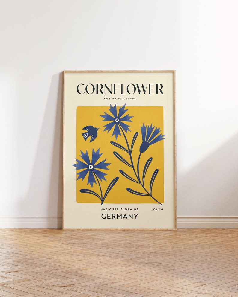 CORNFLOWER Retro Art Print | Vintage Floral Home Décor | Boho Flower ...