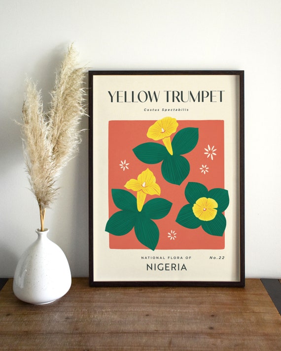 YELLOW TRUMPET Retro Art Print | Vintage Floral Home Décor | Boho