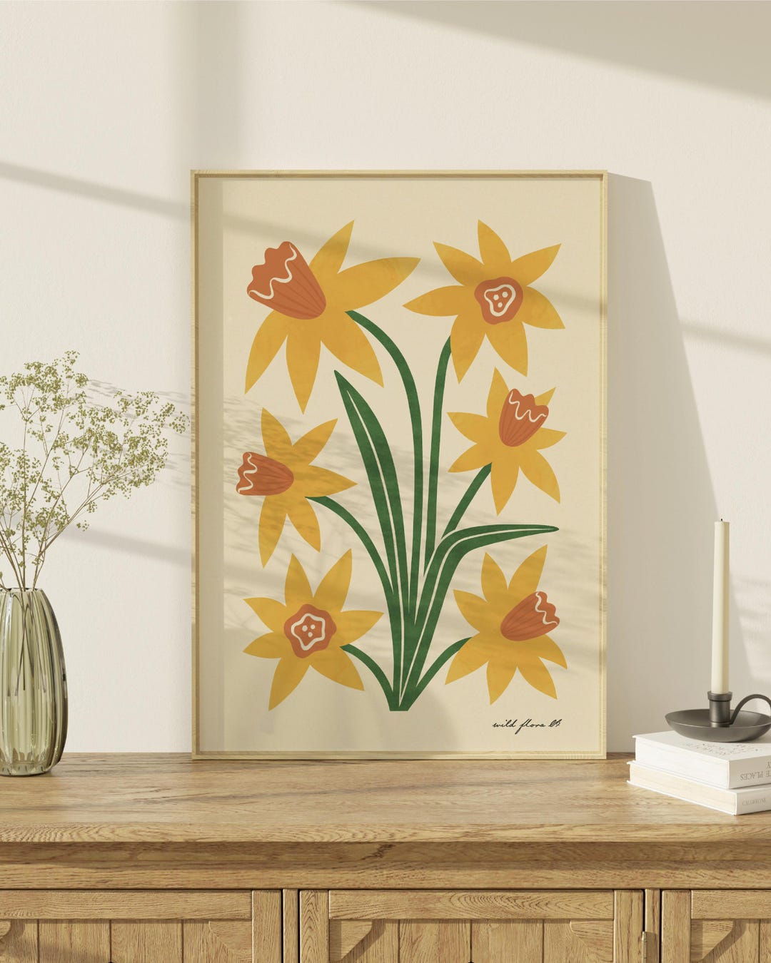 DAFFODIL Modern-retro Art Print | British Wildflower Print | Yellow ...
