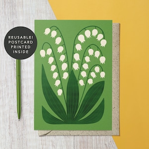 botanique moderne de fleur sauvage de muguet Carte De Vœux | d'art floral recyclé et réutilisable | Anniversaire, Tous les jours, Nouveau-né, Mariage