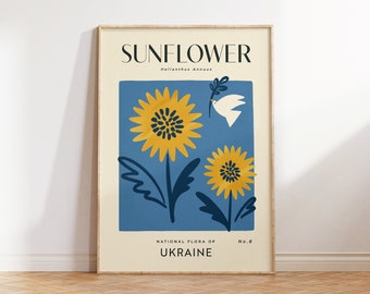 SUNFLOWER Retro Art Print | Vintage Floral Home Décor | Boho Flower Poster | Botanical Wall Art | Ukraine Print