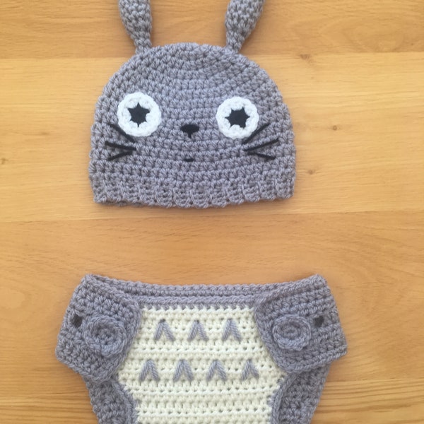 Totoro inspired baby crochet hat and nappy cover set
