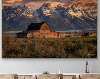 Grand Teton National Park Sunrise Print – T.A. Moulton Barn Wyoming Landscape Photography, Mountain Wall Art, Rustic Western Home Decor