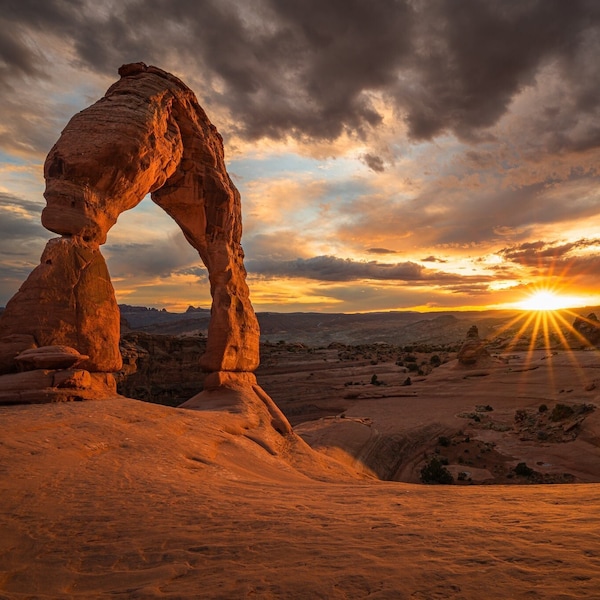 Delicate Arch Sunset Photo - Arches National Park Print - Moab Utah Southwest - Wall Art, Home Decor, Gift - Fine Art Landscape Photography