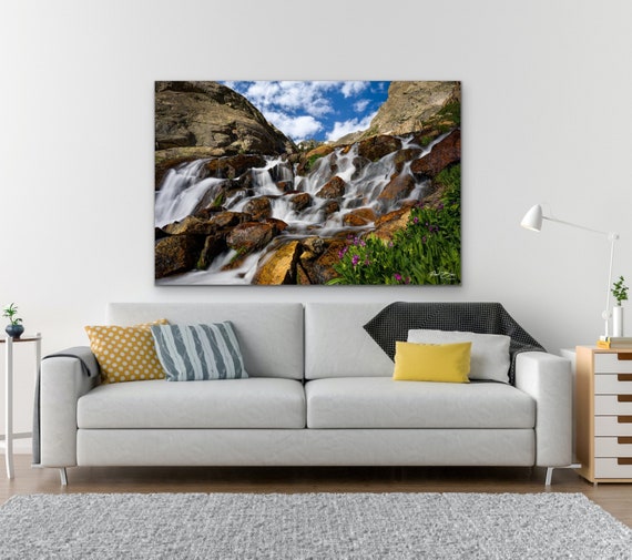 Colorado Wildflower Waterfall Print | Mountain Landscape Photography | Nature Wall Art | Colorado Floral Photo Decor