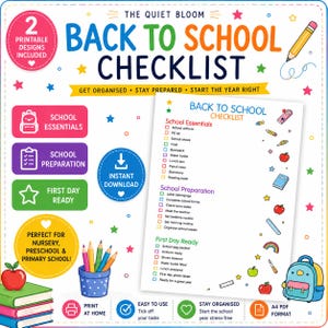 Kids Back to School Checklist | Colourful School Printable | Instant Download PDF