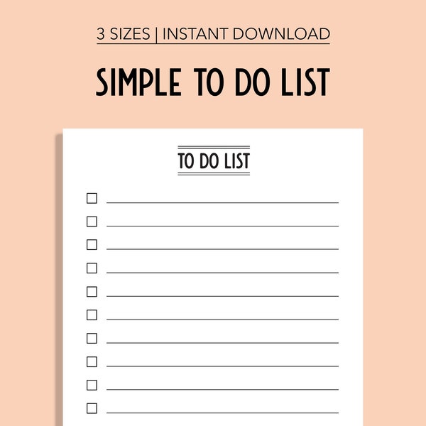 Simple To Do List | A4, A5, Letter Size | Minimal Template | To Do List | Daily Schedule Simple | Printable | Digital To do List & Download