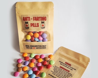 Anti - Farting Pills  | Joke Gift |  Novelty Sweet Bag | Funny Birthday Gift | Chocolate Treat Bag | Joke Chocolate