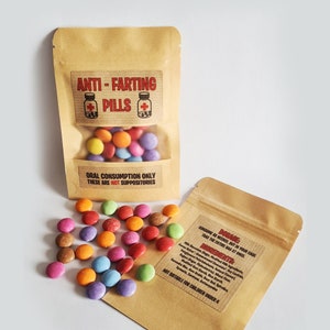 Anti - Farting Pills  | Joke Gift |  Novelty Sweet Bag | Funny Birthday Gift | Chocolate Treat Bag | Joke Chocolate