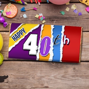 Happy 40th Birthday Novelty Chocolate Bar | Printed chocolate wrapper | 40th Birthday Gift | 40th Chocolate Gift | Gift for 40th