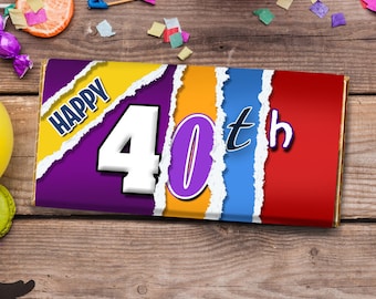 Barra de chocolate novedosa para el 40.° cumpleaños / Envoltorio de chocolate impreso / Regalo para el 40.° cumpleaños / Regalo de chocolate para el 40.° cumpleaños / Regalo para el 40.° cumpleaños