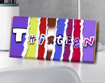 13. Geburtstag Neuheit Schokoladentafel | Dreizehn |  13. Geburtstag geripptes Design | Geschenk zum 13 Geburtstag | 13.Schoko Geschenk | Geschenk zum 13