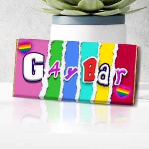 Barre de chocolat fantaisie GAYBAR | Emballage de chocolat imprimé | Cadeau d'anniversaire LGBT | Cadeau chocolat gay | Cadeau pour LGBT