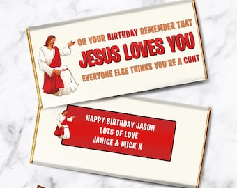 Funny Birthday Chocolate Bar Wrapper: Jesus Loves You Gag Gift