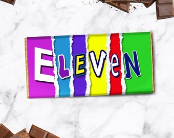Barra de chocolate novedosa para el 11.º cumpleaños: envoltorio con diseño rasgado