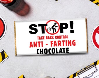 Divertida barra de chocolate ANTI PEDOS / Envoltorio impreso / Regalo de broma original para él o ella / Regalo de cumpleaños para él