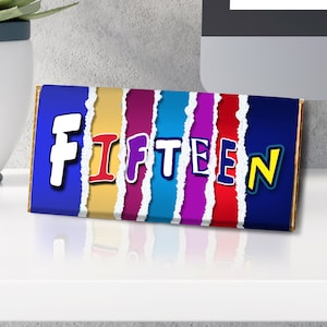 Barre de chocolat fantaisie 15e anniversaire | Quinze| Motif déchiré pour le 15e anniversaire | Cadeau pour 15e anniversaire | 15e cadeau chocolat | Cadeau pour le 15