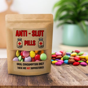 Pillen tegen sletten | Cadeau voor grap |  Snoepzakje nieuwigheid | Grappig verjaardagscadeau | Snoepzakje met chocolade | Joke-chocolade | 2 opties: