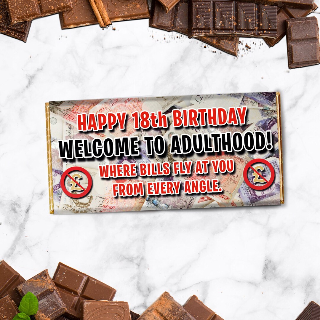 18th Birthday Welcome to Adulthood Funny Chocolate Bar Wrapper ...
