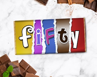 Barra de chocolate novedosa para el 50.° cumpleaños / Envoltorio de chocolate impreso / Regalo para el 40.° cumpleaños / Regalo de chocolate para el 50.° cumpleaños / Regalo para el 50.° cumpleaños